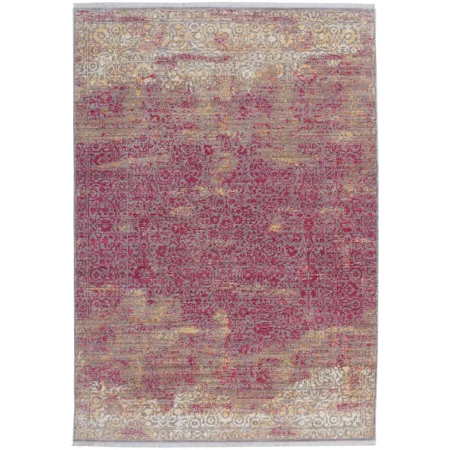 Padiro elegant laagpolig vloerkleed 120 x 170 cm - bordeaux - vintage patroon - met franjes - voor vloerverwarming - van polyester en katoen rood