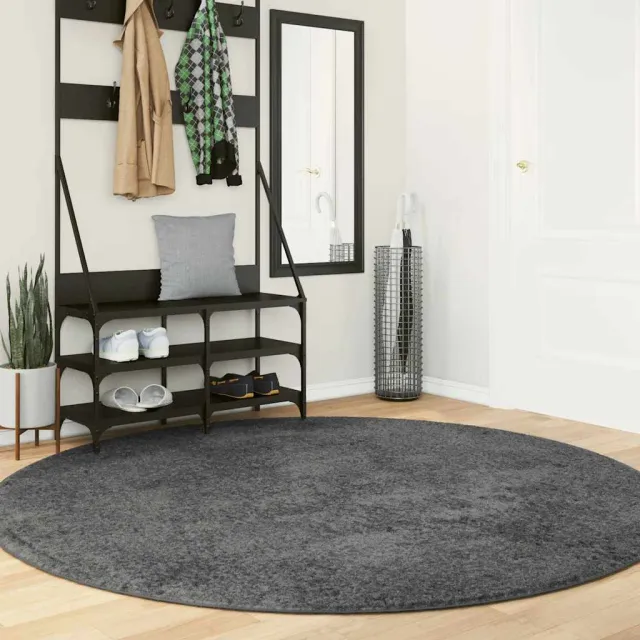 vidaXL Vloerkleed OVIEDO laagpolig Ø 200 cm antracietkleurig, foto 2