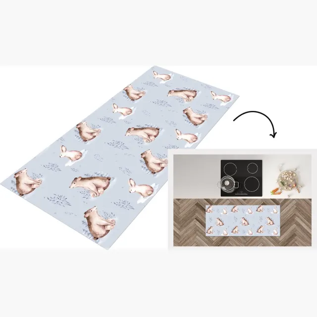 KitchenYeah Keukenloper - Loper keuken - Winter - Beer - Konijn - Patronen - 120x50 cm - Keukenloper vinyl Multicolor