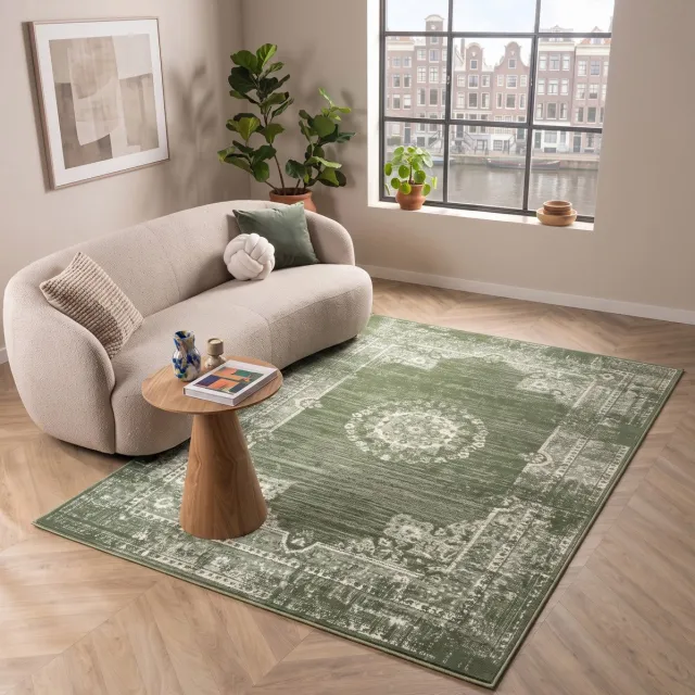 flycarpets Antico Vintage Vloerkleed - Groen - Laagpolig Tapijt Woonkamer, foto 4