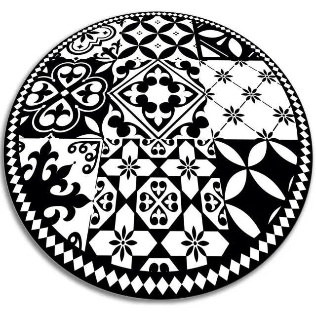 TULUP Vinyl Tapijt - Portugees patroon Vloerkleed Vinyl - 140 cm - Zwart PVC Tapijt - Ronde Tapijt Vinyl - Keukentapijt - Slaapkamertapijt Zwart Portugees patroon