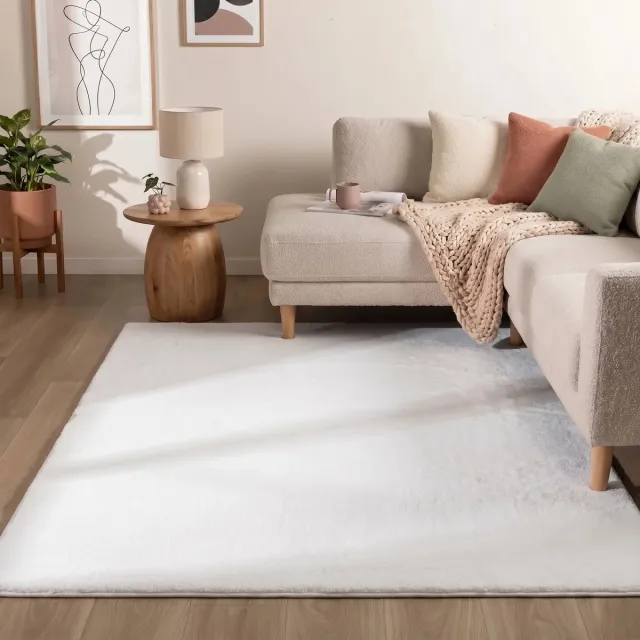 flycarpets Amalfi vloerkleed Creme - Laagpolig wasbaar Fluffy en Zacht - Woonkamer tapijt - 240x340 cm