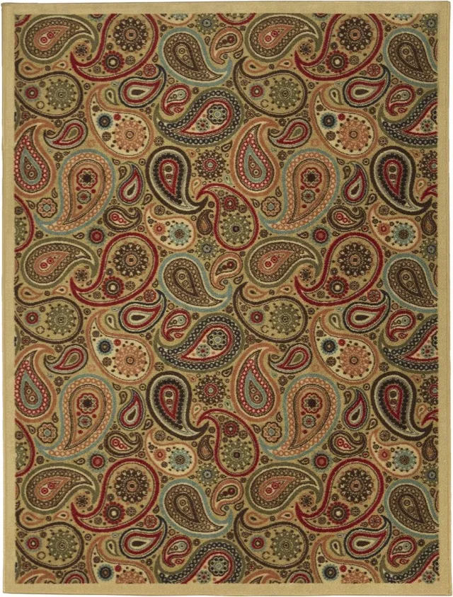 Ottohome Collection Modern Paisley vloerkleed met rubberen achterkant, 100 x 150 cm beige