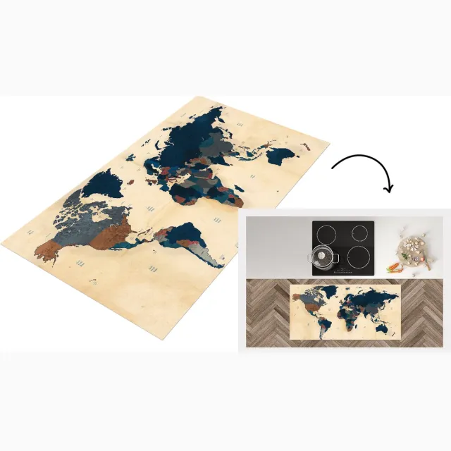 KitchenYeah Keukenloper - Loper keuken - Wereldkaart - Vintage - Papyrus - Keukenloper vinyl Multicolor
