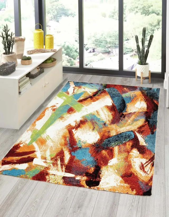 flycarpets Vistoso Abstract Vloerkleed - Kleurrijk - Laagpolig Tapijt Woonkamer Multi