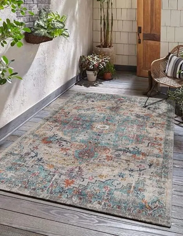 the carpet Palma – Indoor & Outdoor Vloerkleed – Weerbestendig & Onderhoudsvriendelijk – Oosters Motief – Blauw & Beige – 200 x 290 cm Donkerblauw