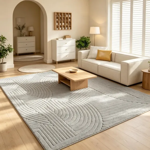 STILVORA Vloerkleed Zacht – 230 x 160 cm – Polyester Katoen – Grijs – Geometrisch Hoogpolig – Woonkamer – Antislip