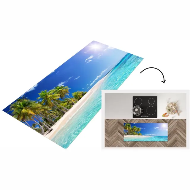 KitchenYeah Keukenloper - Loper keuken - Strand - Zee - Palmboom - Keukenloper vinyl Multicolor