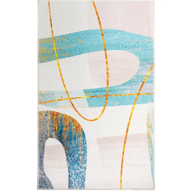 Padiro design laagpolig vloerkleed 200 x 290 cm - lichtbeige - modern abstract ontwerp - voor vloerverwarming - van polyester en katoen