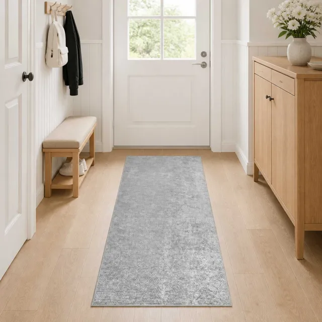 vidaXL Vloerkleed Grijs 50 x 300 cm 100% Polyester 3 mm Wasbaar, foto 2