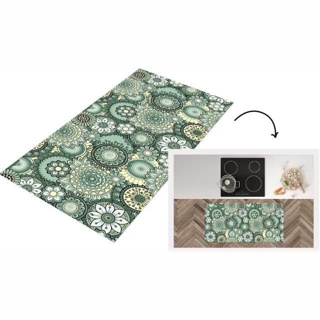 KitchenYeah Keukenloper - Loper keuken - Bloemen - Groen - Patronen - 120x60 cm - Keukenloper vinyl Multicolor