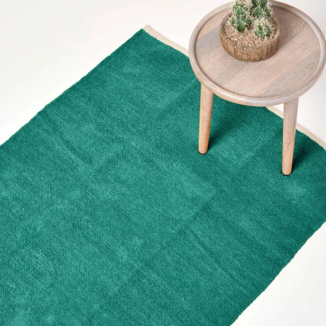 Homescapes Teal chenille vloerkleed met natuurlijke rand van 100% katoen, 45 x 70 cm Turkoois