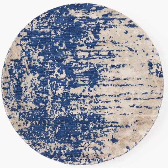 Westwing Collection Rond wollen vloerkleed Cynthia met abstract patroon, handgeweven Blauw