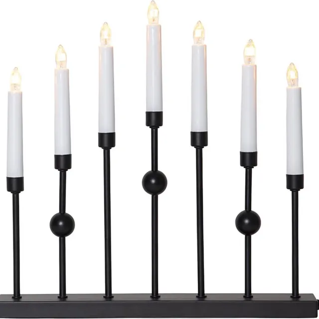 Star Trading Zwarte metalen kandelaar 'Gustavo', 7-lichts, E10-lamp, netvoeding, B 37 cm, H 37 cm Black