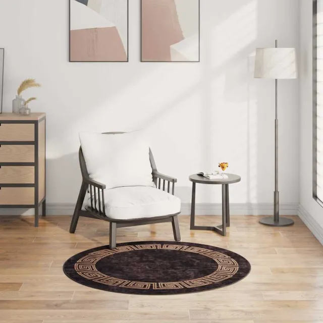 vidaXL Vloerkleed wasbaar ø120 cm zwart en goudkleurig