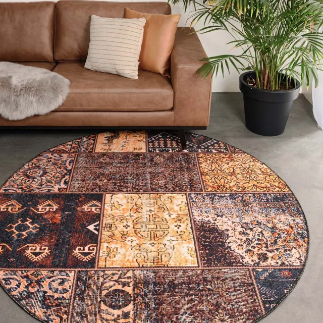 Heritaged Patchwork vloerkleed rond - Fade No.1 goud/bruin 152