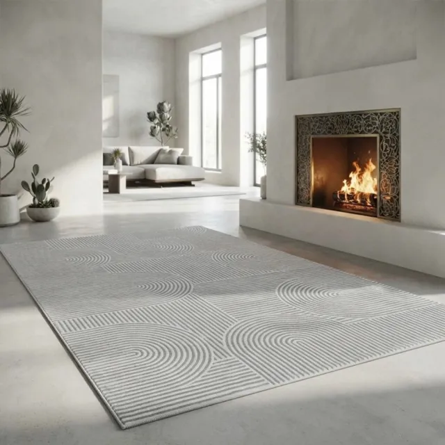 TapisTrend Designer tapijt Grijs 80x150 cm Modern vloerkleed met geometrisch reliëf, afgeronde lijnen, minimalistisch design, antislip, woonkamer