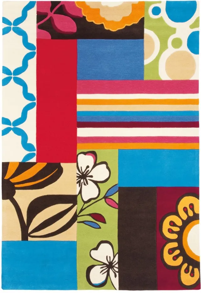 Padiro design laagpolig vloerkleed - lichtblauw - modern abstract patchworkontwerp - voor vloerverwarming - van modacryl, polyester en katoen