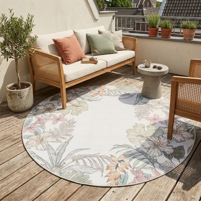Fraai Rond buitenkleed bloemen - Poppy Creme - Ø 200cm
