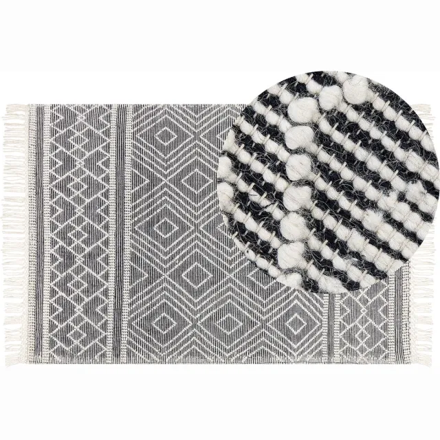 Beliani SAVUCA - Modern vloerkleed - Zwart - Wol Wit