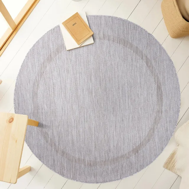 Ayyildiz Relax Vloerkleed – Zilver – Laagpolig Kaderdesign – Voor Binnen & Buiten – 120x120 cm rond