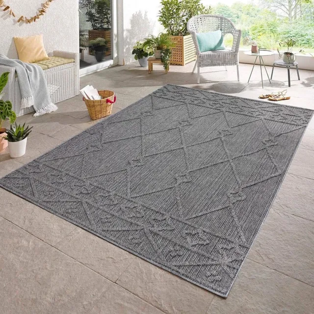 flycarpets Tenedo Grijs Buitenkleed - Vloerkleed, Laagpolig Tuinkleed / Tuintapijt / Buitentapijt - 200x290 cm
