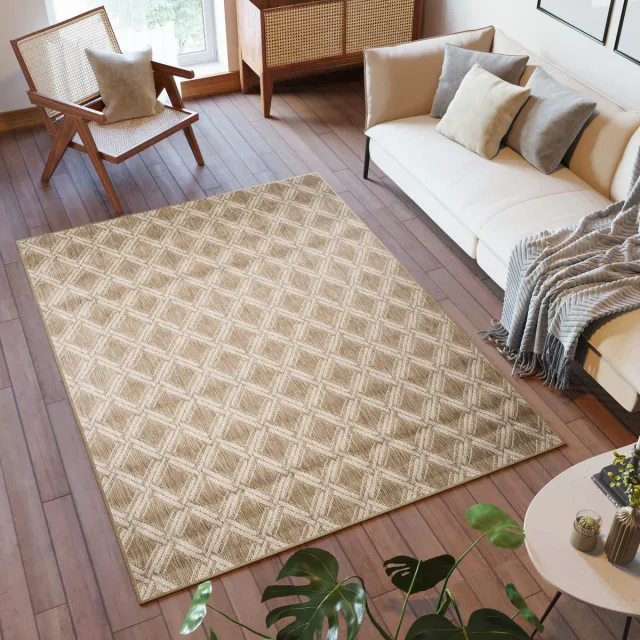 Tapiso Capri Vloerkleed Indoor Outdoor Woonkamer Tuintapijt Binnen Lichtbruin Creme