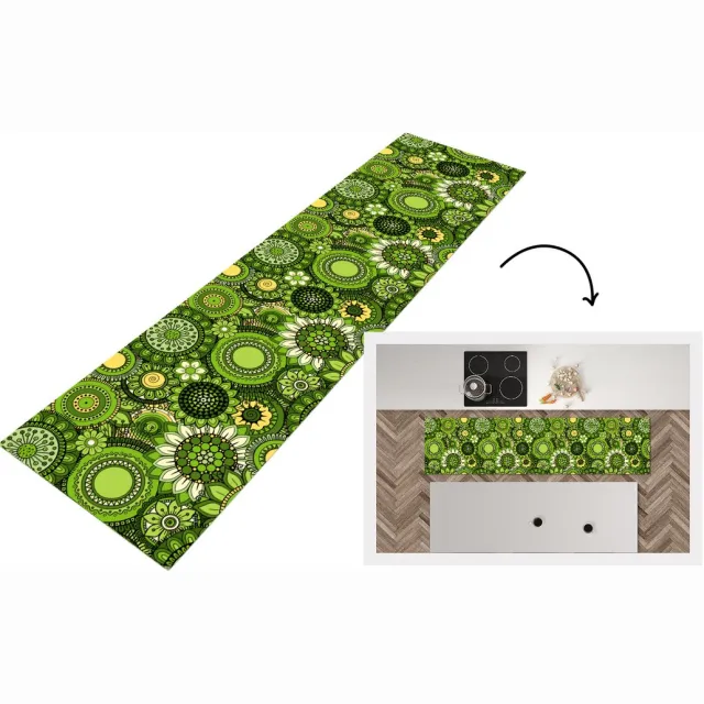 KitchenYeah Keukenloper - Loper keuken - Bloemen - Groen - Patroon - 200x50 cm - Keukenloper vinyl Multicolor