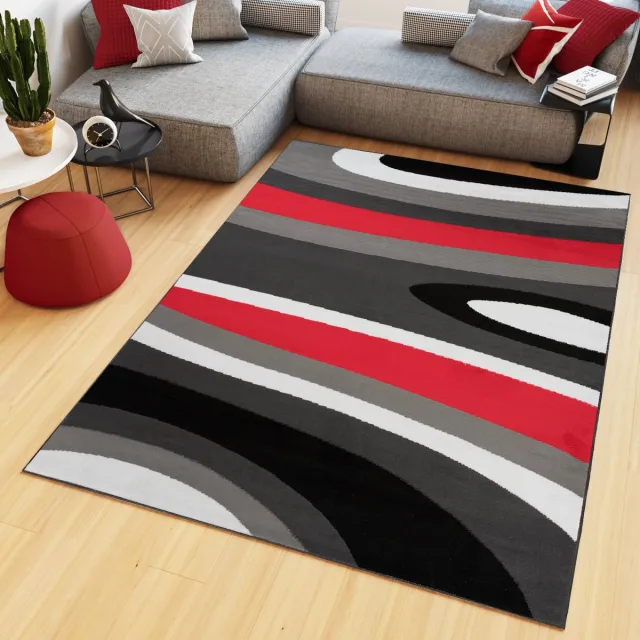 Tapiso Maya Vloerkleed Antraciet Laagpolig Rood Tapijten Maat- 200x200 Grijs Rood 4