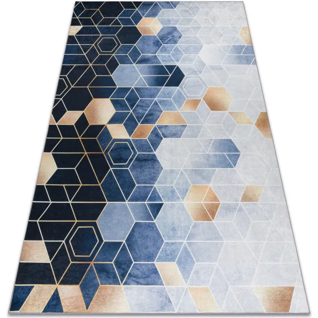 RUGSX Kleden Rugsx ANDRE 1216 tapijt wasbaar Kubus, geometrisch antis 80x150 cm Blauw