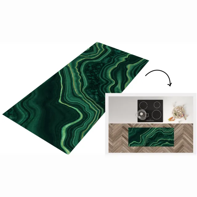 KitchenYeah Keukenloper - Loper keuken - Marmer - Groen - Zwart - 120x50 cm - Keukenloper vinyl Multicolor