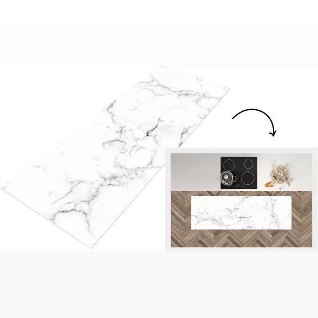 KitchenYeah Keukenloper 150x50 cm - Keukenmat vinyl Marmer - Wit - Grijs - Luxe - Marmerlook - Structuur - Keukenmatten loper - Keuken vloerkleed tapijt