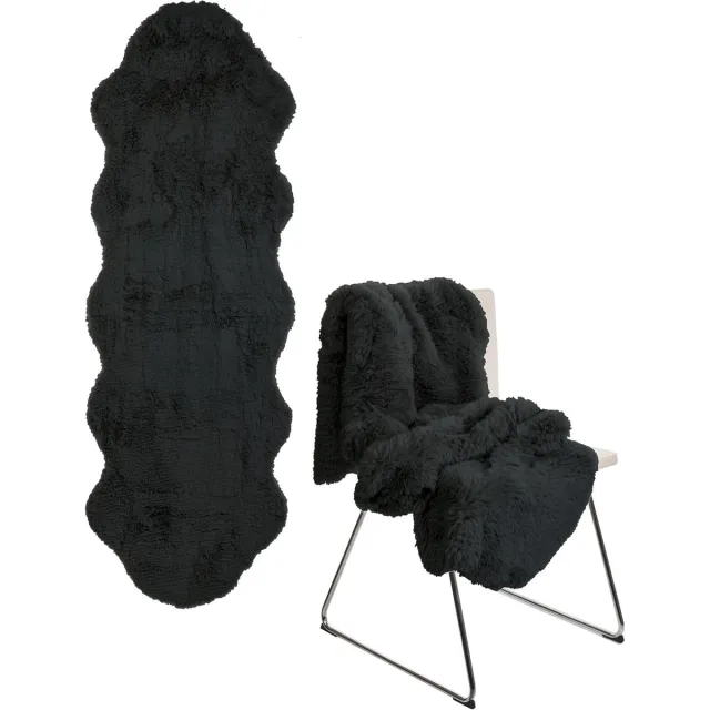 Vellaro Hoogpolig vloerkleed - Antraciet - 60 x 180 cm - Kunstvezel lamsvacht look - Voor binnen en buiten