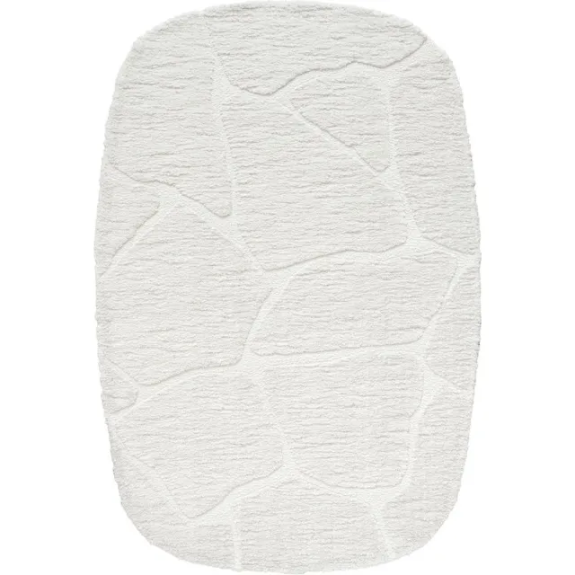 Veer Carpets Vloerkleed Macy Creme - Rounded Corners - Organisch Design Vloerkleed met Hoog-Laag Structuur in Scandinavische / Japandi Stijl