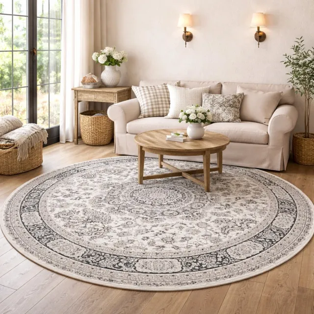Lavandoux Vloerkleed - Mogador - Crème en Zwart - Rond - Ø120 cm