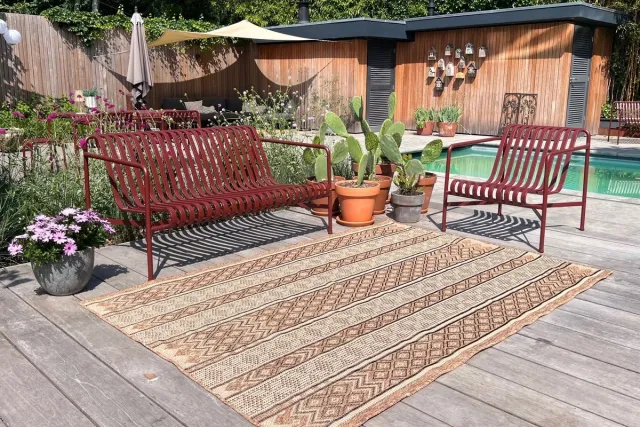 Rozenkelim Jute look platgeweven buitenkleed 300cmx240cm bruin