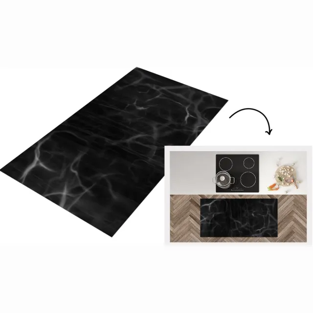KitchenYeah Keukenloper 120x60 cm - Keukenmat vinyl Marmer - Patronen - Zwart - Keukenmatten loper - Keuken vloerkleed tapijt