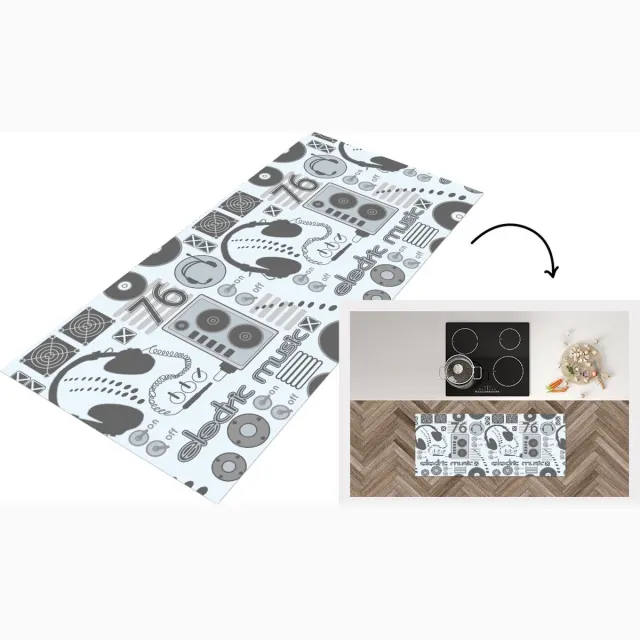 KitchenYeah Keukenloper - Loper keuken - DJ - Koptelefoon - Vintage - Tekening - Design - Keukenloper vinyl Multicolor