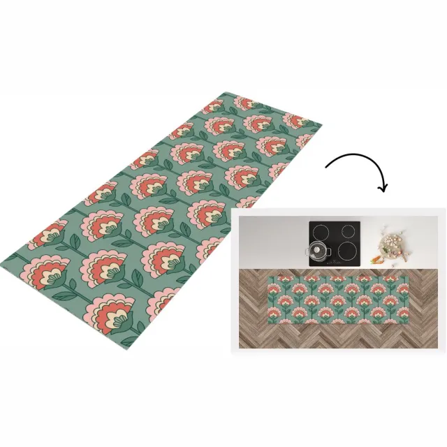 KitchenYeah Keukenloper 150x50 cm - Keukenmat vinyl Bloemen - Retro - Patronen - Keukenmatten loper - Keuken vloerkleed tapijt
