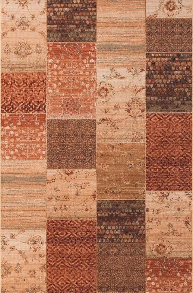 OSTA Kashqai – Vloerkleed – Tapijt – geweven – wol – eco – duurzaam - modern - landelijk - Rood Vierkant Patroon - 67x130 Ivoor; Oranje