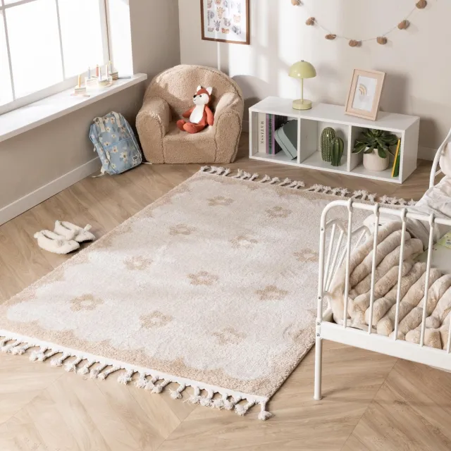 Little Olly Wasbaar kindervloerkleed - Moos Flower Creme - 200x290 cm Crème