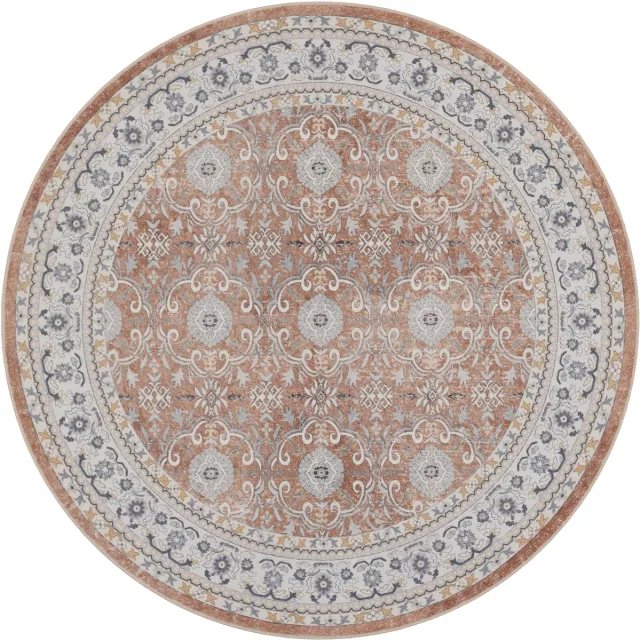 Moonay Rond Vintage Vloerkleed Atlas 200 cm - Wasbaar Antislip Terracotta ROOD