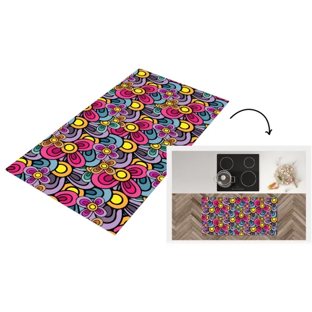 KitchenYeah Keukenloper - Keukenmat vinyl Patroon - Hippie - Bloemen - Paars - Keukenmatten loper - Keuken vloerkleed tapijt