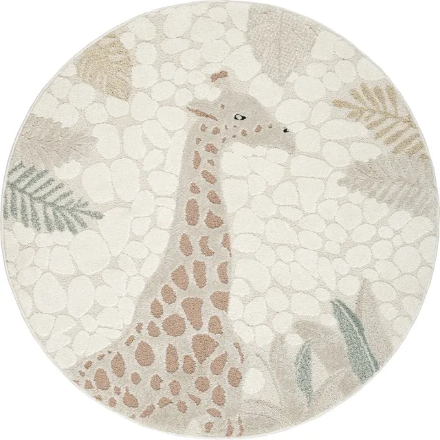 the carpet Jungle Kids – Kinderkamer Vloerkleed met 3D-Effect – Onderhoudsvriendelijk & Slijtvast – Cream – Ø 120 cm rond