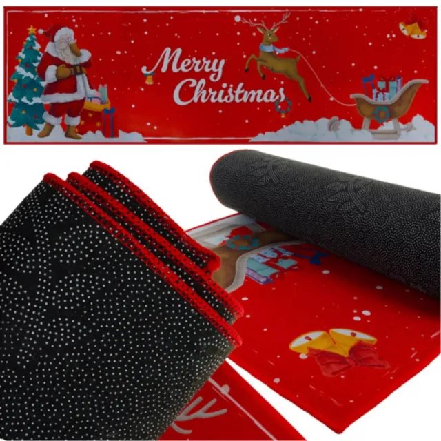 Ruhhy Feestelijke kerstloper 160x50 cm – zachte rode antislip mat met Merry Christmas motief voor keuken of hal