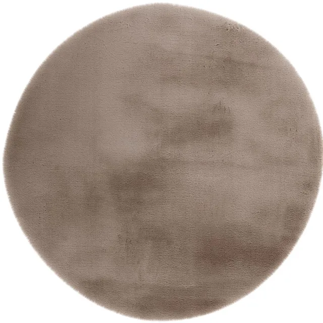 Padiro rond pluizig hoogpolig vloerkleed - donkerbeige - modern effen ontwerp - voor vloerverwarming - van polyester en katoen
