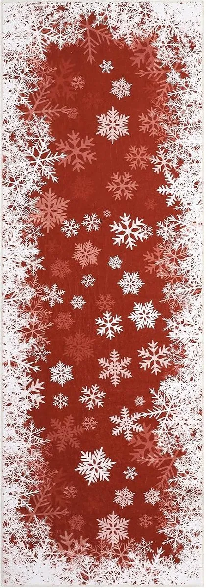 Triumpunpre Vloerkleed Kerst Sneeuwvlokken Fluweel Rood 60x180 cm Opvouwbaar Gewassen Achterkant Zwaar Woonkamer