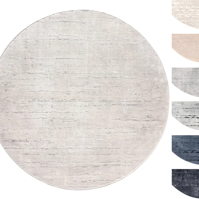 TESSO LIVING Modern Laagpolig Vloerkleed Rond – 155 cm – Lichtgrijs – Premium Woonkamer Tapijt – Geschikt voor Vloerverwarming