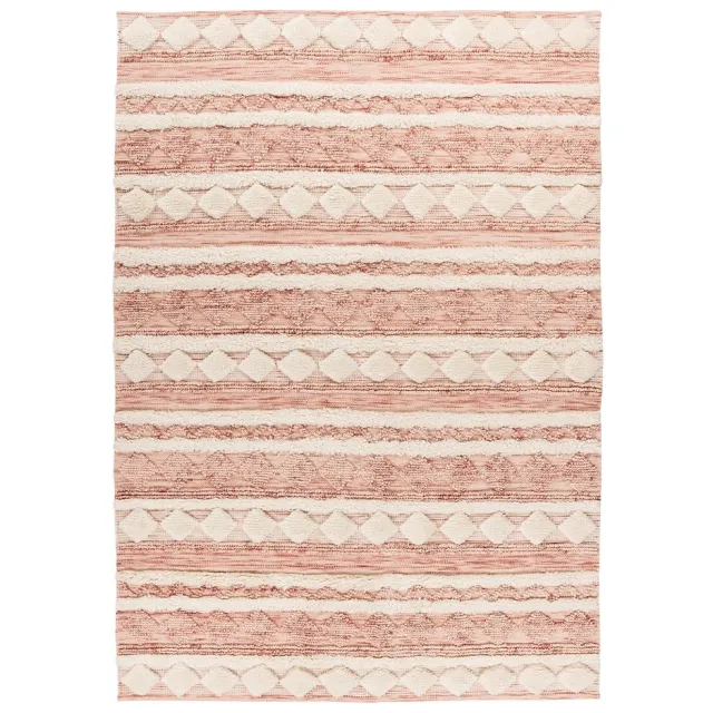 Padiro stijlvol laagpolig vloerkleed 80 x 150 cm - crème / offwhite - geometrisch boho-patroon - voor vloerverwarming - van wol en katoen beige