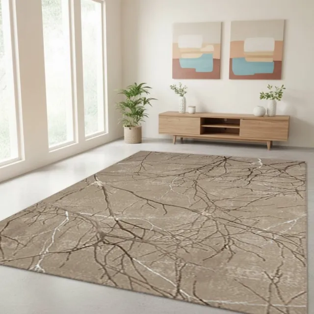 TapisTrend Designer tapijt Beige 200 cm rond Modern vloerkleed met ineengestrengelde takken en een marmerlook, geschikt voor de woonkamer, slaapkamer en eetkamer